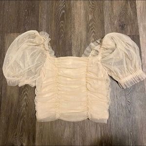 Puff Sleeve Mesh Top